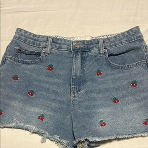 Project Rebel Blue Jean Shorts with Cherry Embroidery